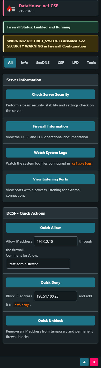 Example of the shared DCSF interface in mobile dark mode